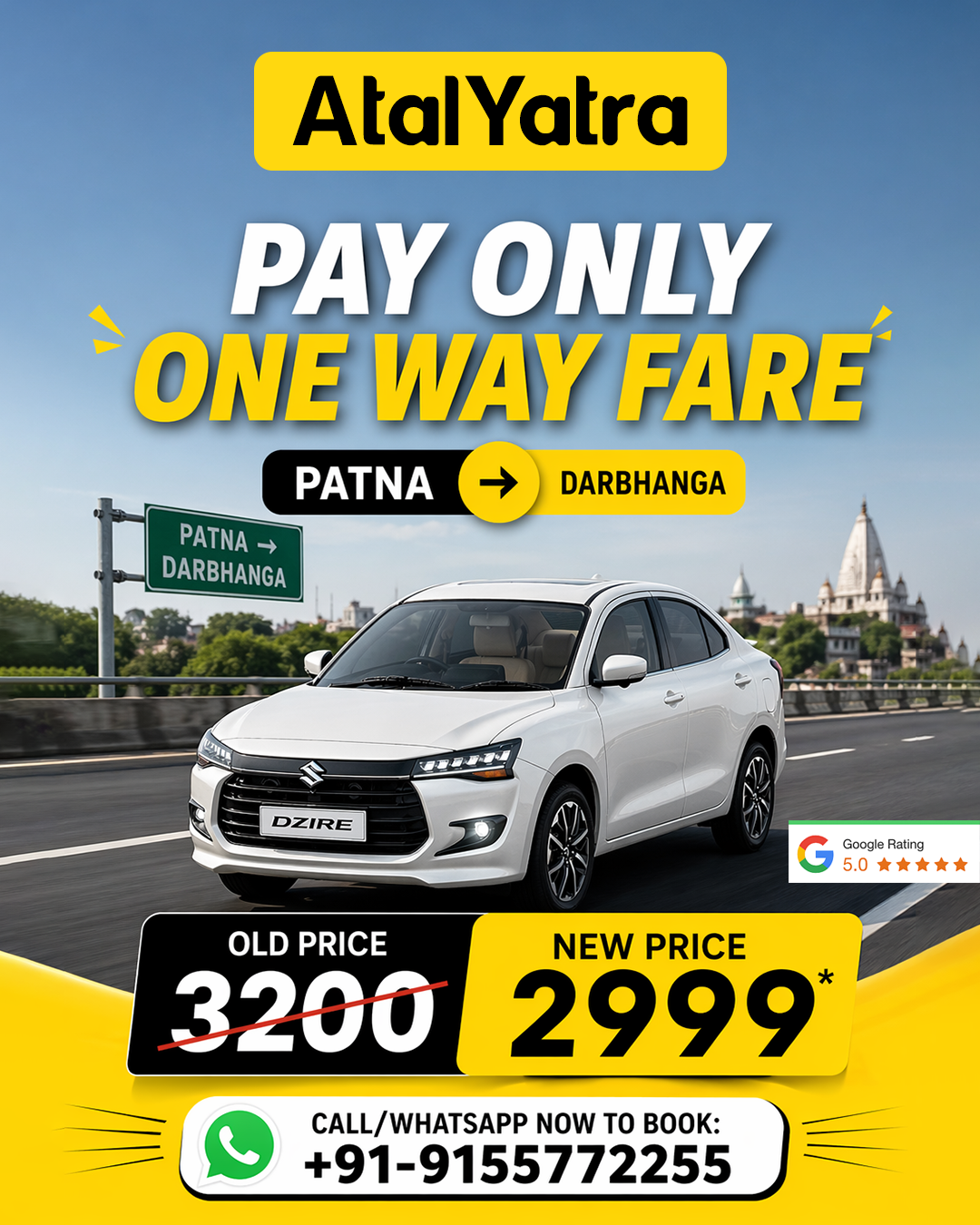 Patna to Darbhanga One-Way Cab: Fare, Route, and Essential Travel Tips